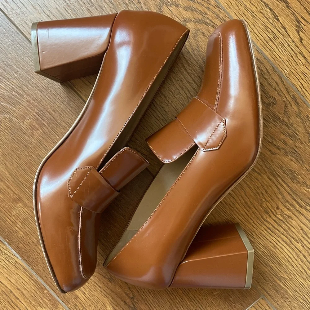 M. Gemi Brown Leather Block Heels - Picture 8 of 9